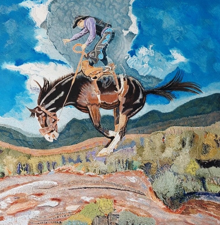 Feral quarter horse launching rider