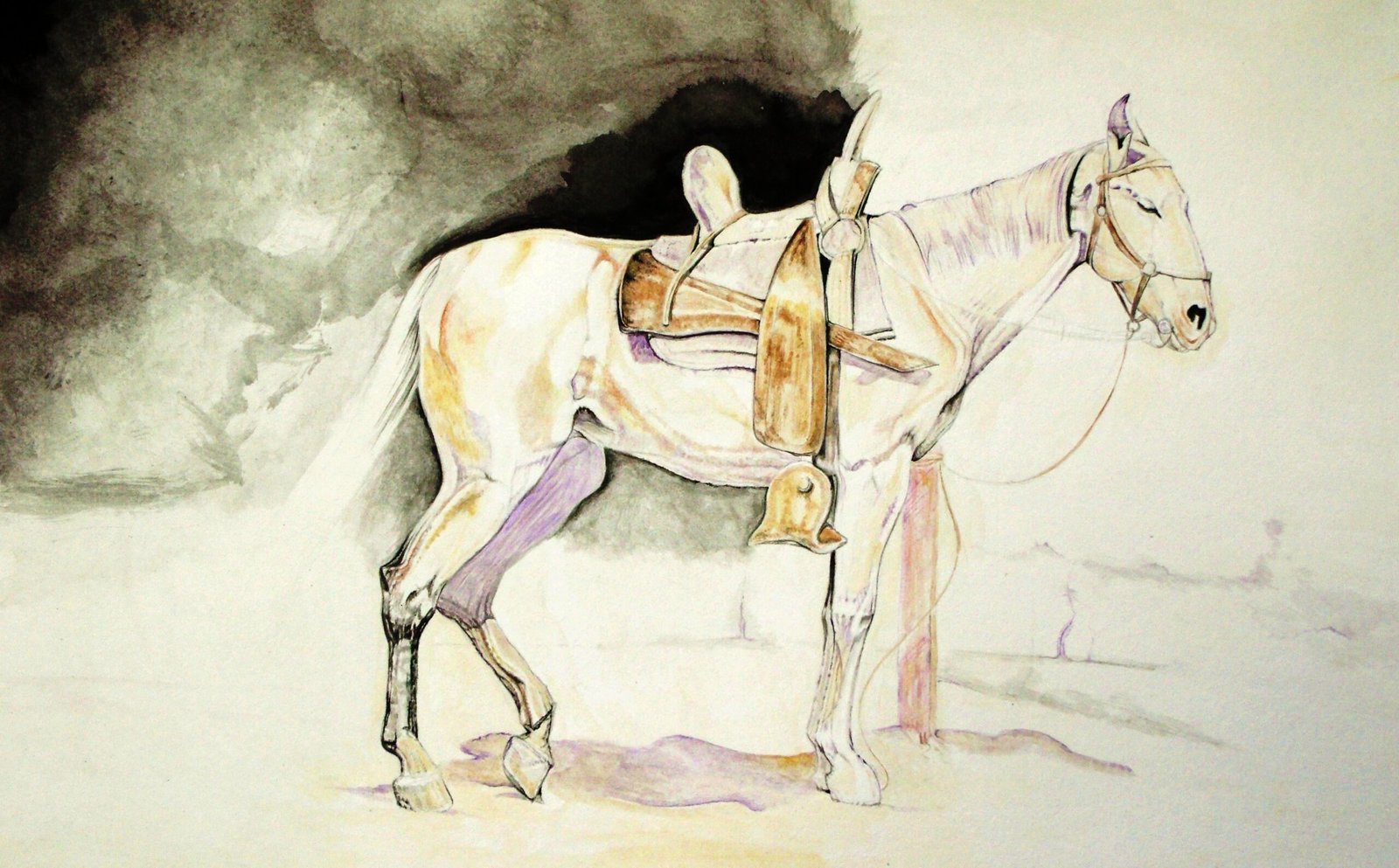 Watercolor of Tired Horse