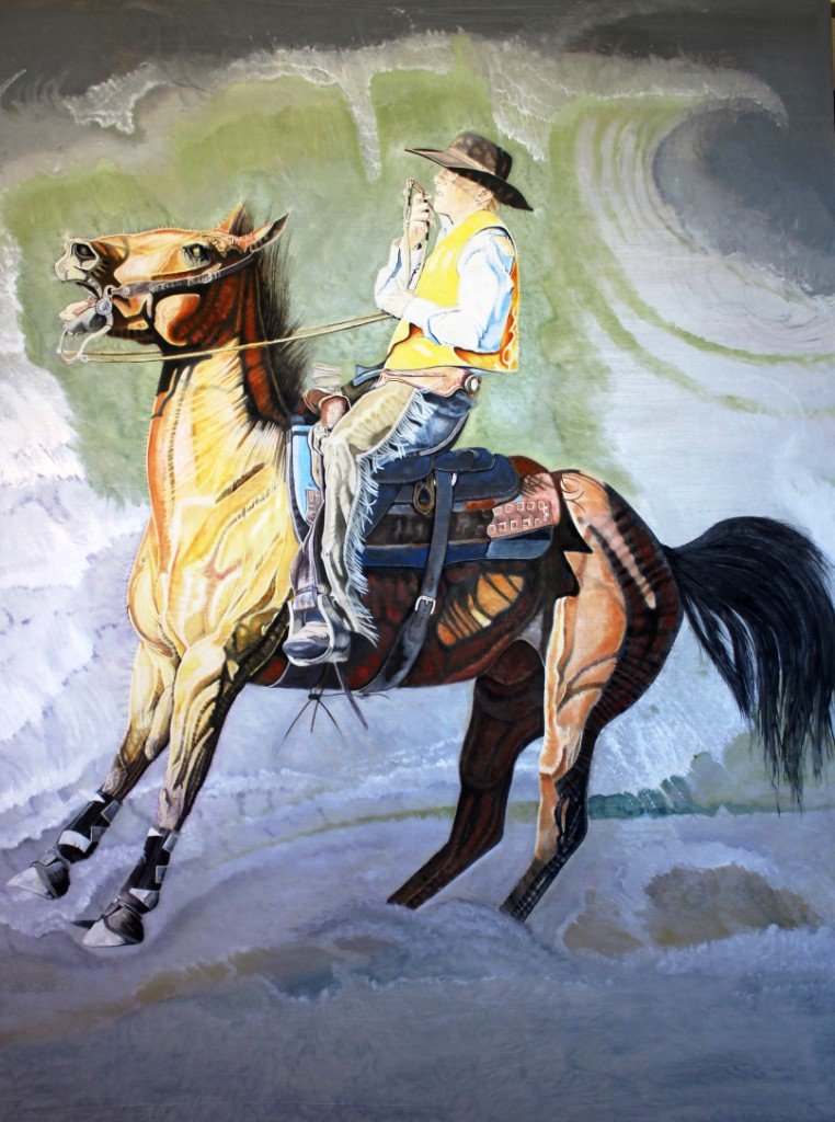 Allegorical painting - horse and rider halting before inundation